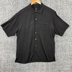 Tommy Bahama Shirt Mens Medium Black 100% Silk Loop Camp Collar Button Up M